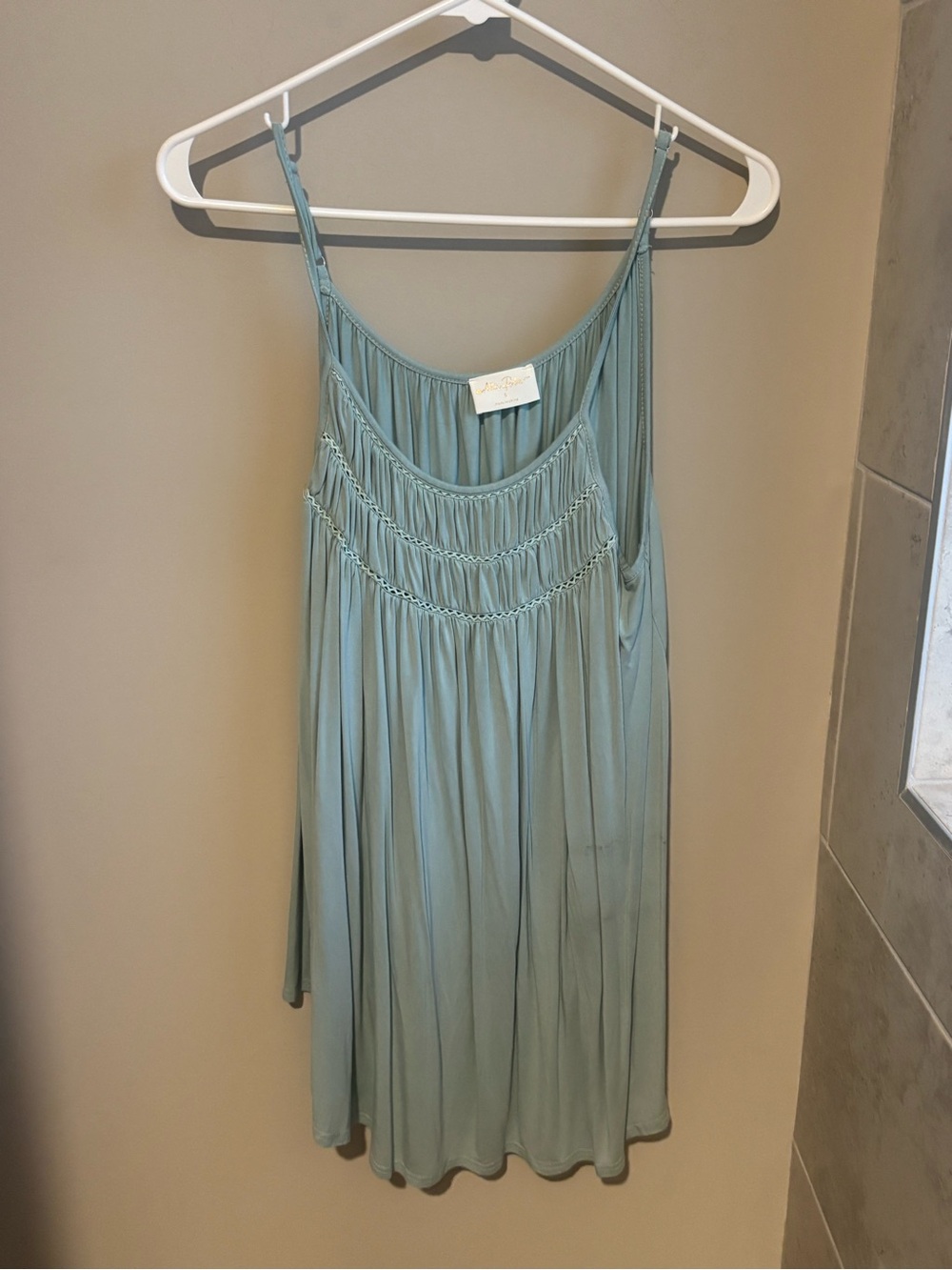 Sea Green Smocked Yoke Spaghetti Strap Camisole